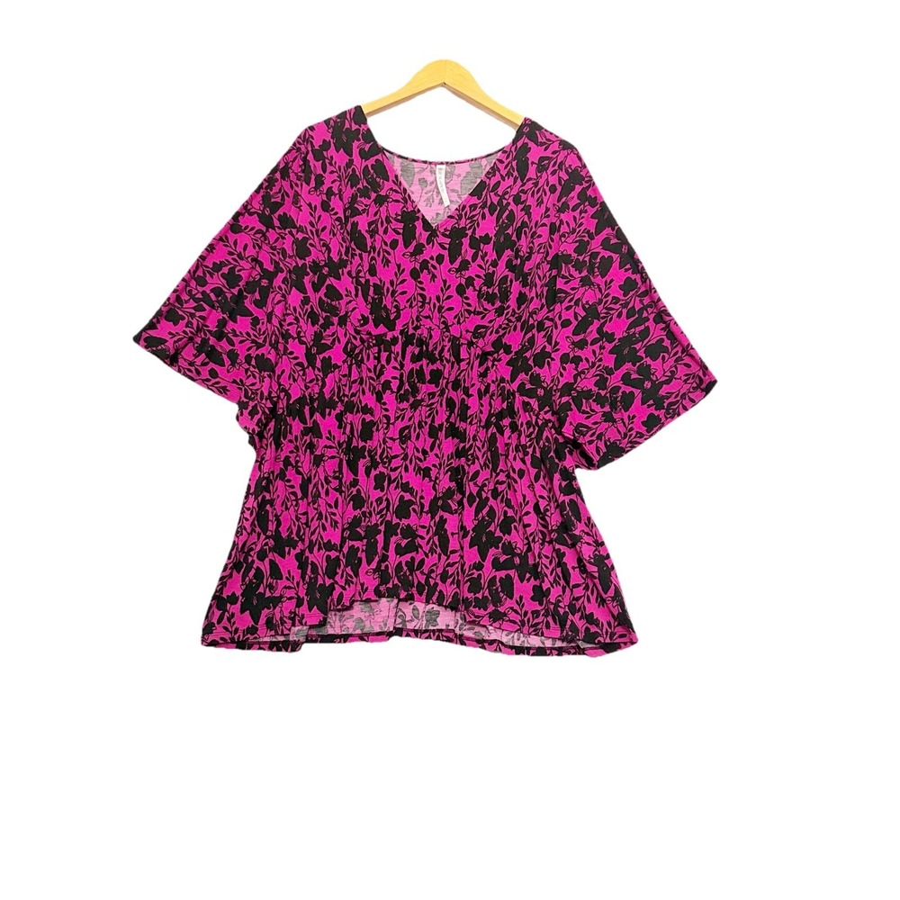 Dear Scarlett Babydoll Top 2X Plus Pop Art Floral Stretchy Blouse Flowy Vacation